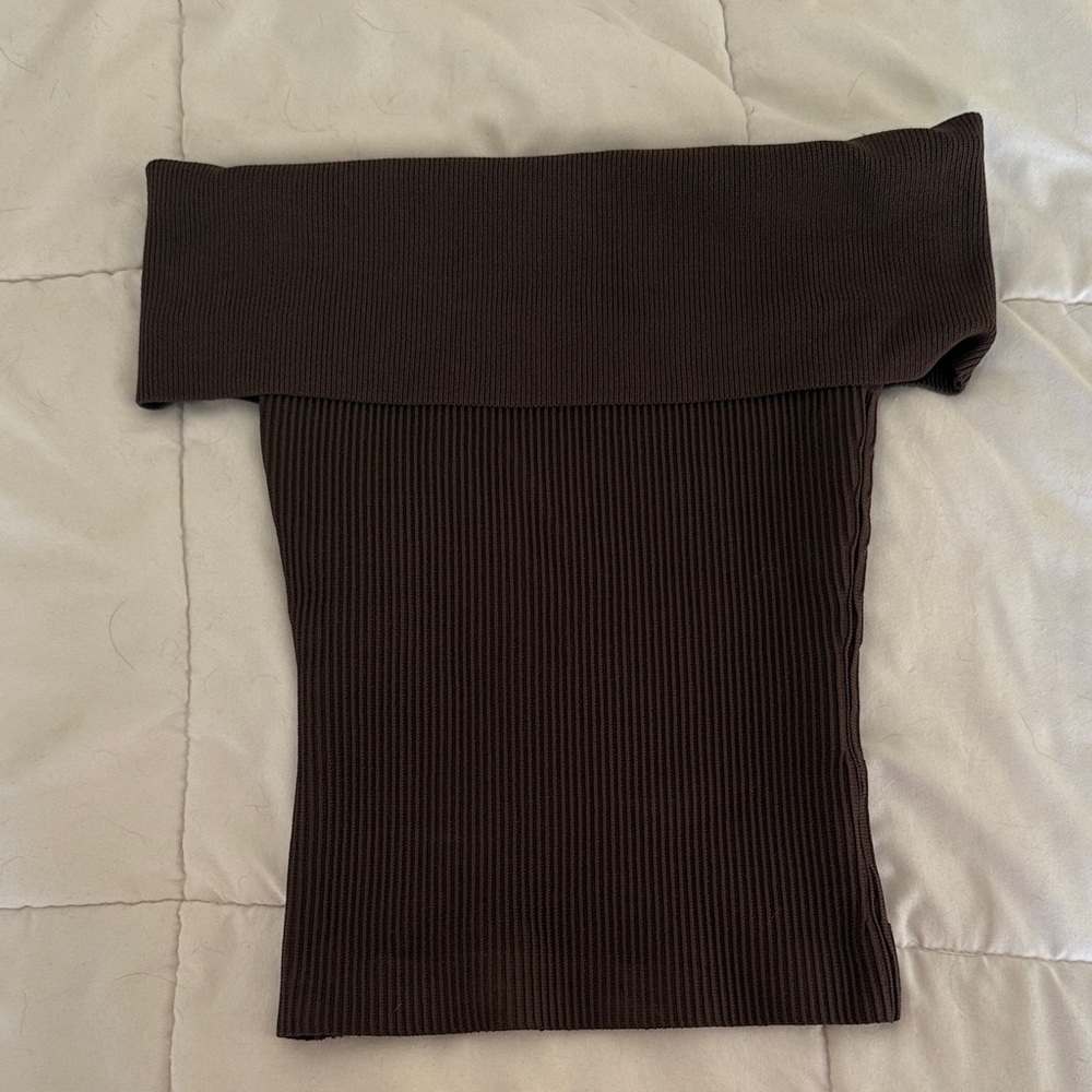 Aritzia Elegant Brown Off-Shoulder Top